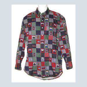 VTG 1996 Chaps Ralph Lauren Shirt Monogram Shield Check  Men's Oversized Medium